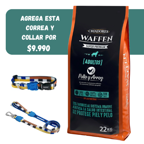 Waffen adulto mascada normal 22 kls + Collar M y Correa Zeedog S (Ref.$10.990 + $13.900)